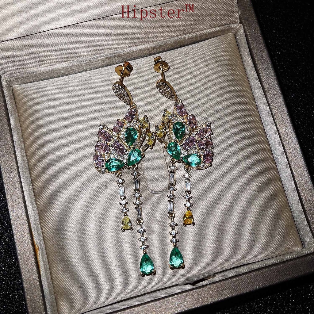 New Colorful Diamond Earrings Elegant and Ethnic Style Long Tassel Butterfly Earrings