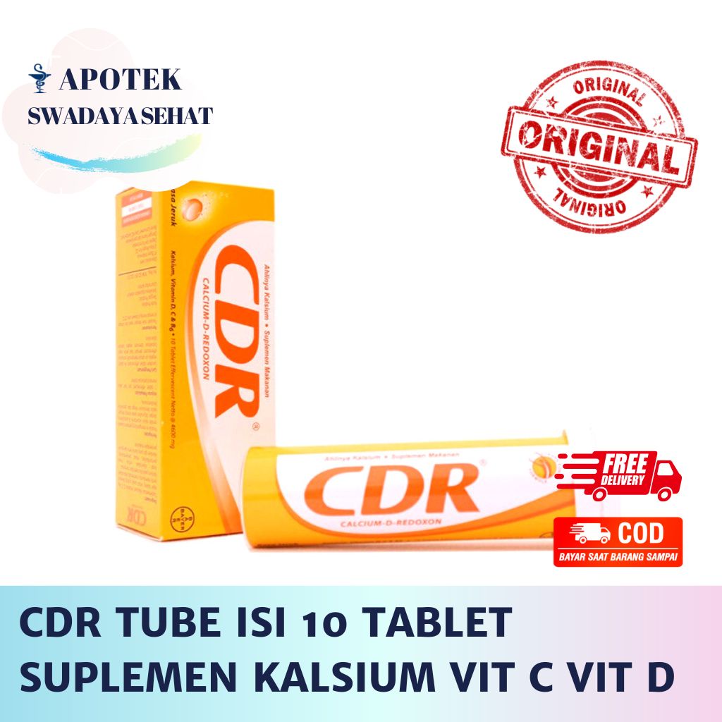 CDR Tube Isi 10 Tablet - Suplemen Kalsium Vitamin C Vitamin D Tulang Effervescent Calcium