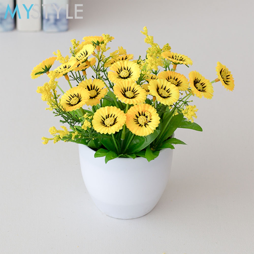 MYSTYLE VAS + BUNGA KRISAN 1 SET BUNGA HIAS MEJA POT HIASAN DEKORASI RUMAH BUNGA ARTIFICIAL-KUNING