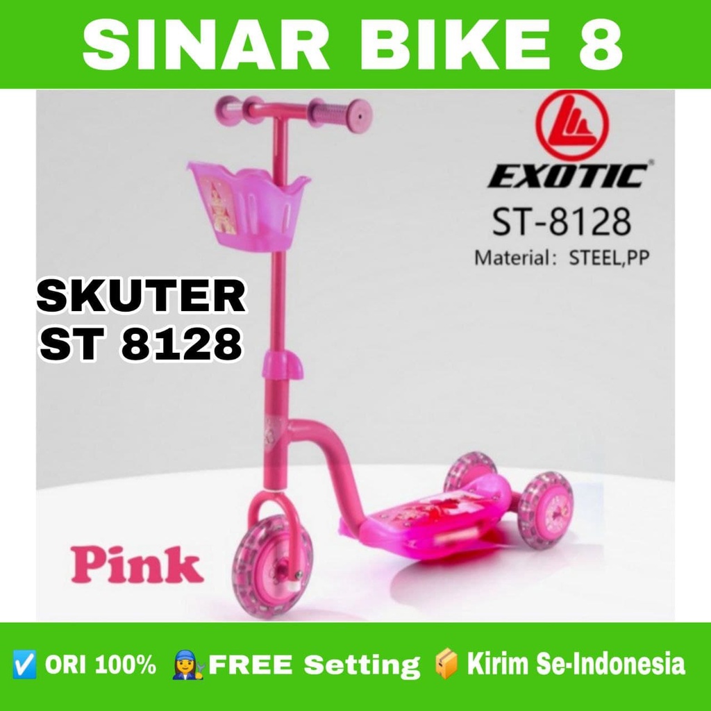 Skuter Otoped Anak EXOTIC ST 8128 Otoped Musik Lampu Roda 3 Keranjang