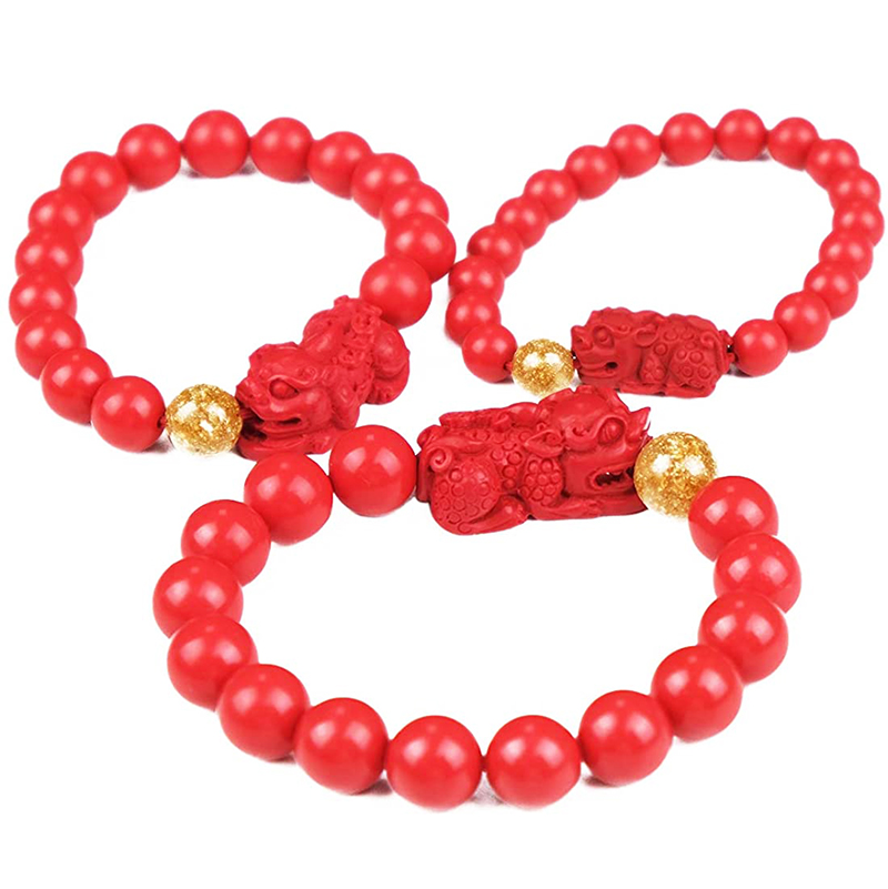 Men Red Beads Pixiu Bracelet /  Chinese Feng Shui Pi Xiu Red Beads Wristband / Wealth and Good Lucky Bracelets Men's Jewellery Accessories