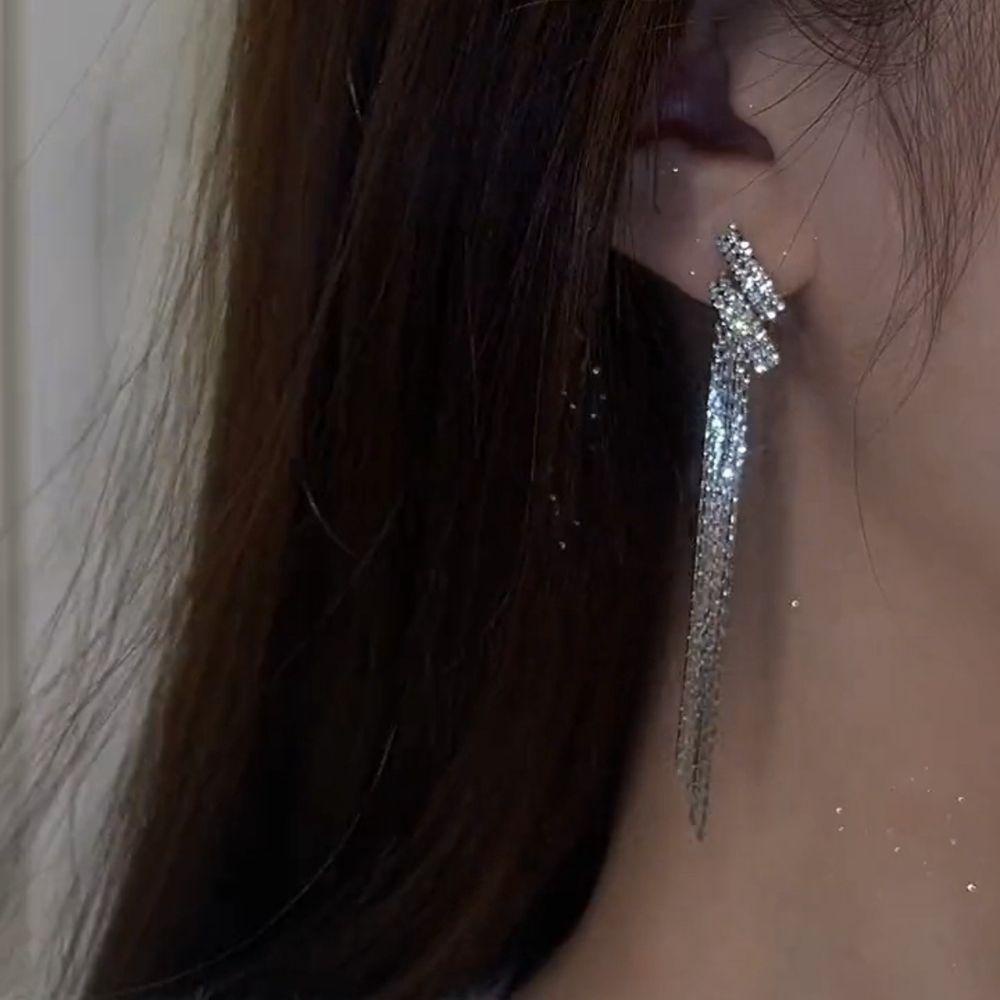 Agustinina Anting Hati Gadis Kreatif Berlian Imitasi Anting Berlian Cahaya Mewah Anting Panjang Anting Perempuan Anting