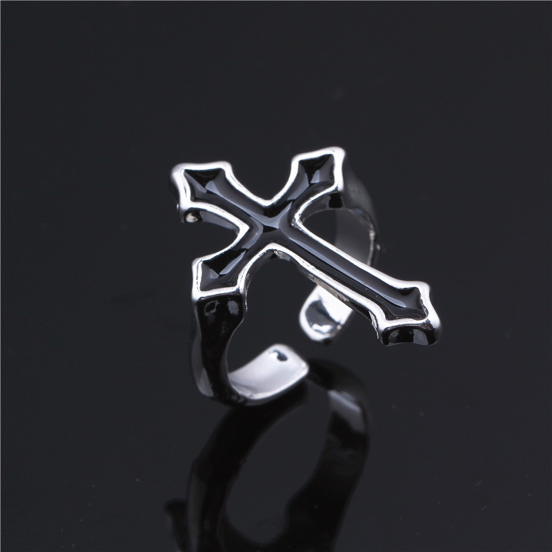 Cincin Model Terbuka Bahan Metal Warna Hitam Gaya Vintage Gothic Untuk Unisex