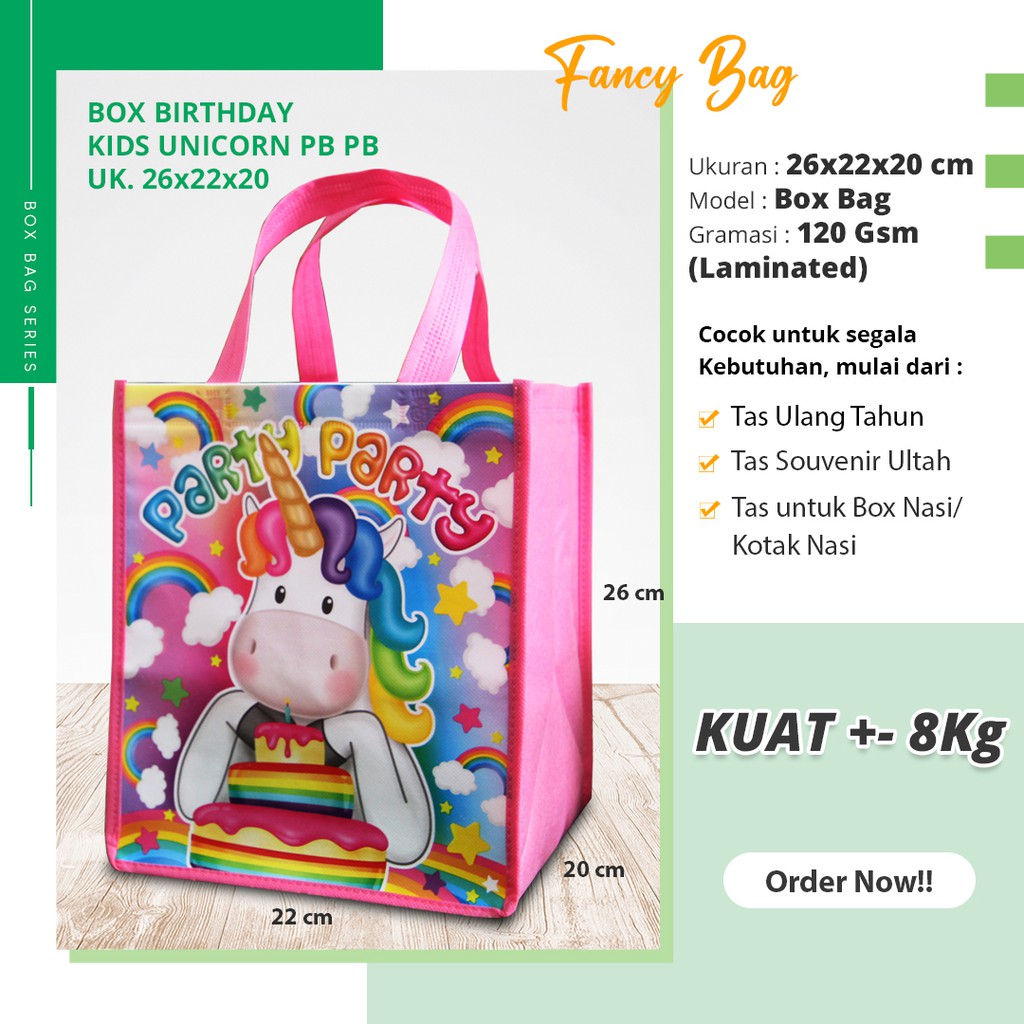 Goodie Bag Ulang Tahun Tas Ulang Tahun Anak Tas Bingkisan Ulang Tahun Anak Bento Laminasi 26X22X20-Unicorn
