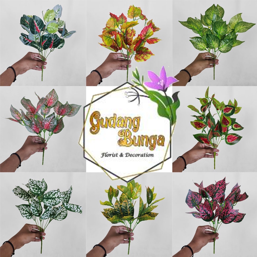 Daun Rumput Hias plastik Tanaman Agronema/Bintik Garis/Maple/Bunglon Dedaunan Dekorasi Aneka Motif C