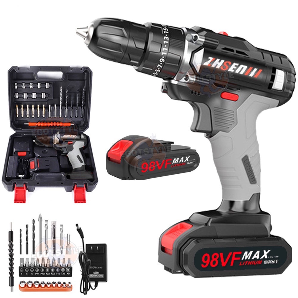 COD】Bor Baterai / Bor dampak / Mesin Bor Cordless / Bor Listrik / Beton Besi Kayu Full 98Vf Set Pilihan Bor Tanpa Kabel Bor Listrik Bor Tanpa kabel Set Lengkap Mata Bor Cordless Drill Full Set Of Drill Bits Popular Model