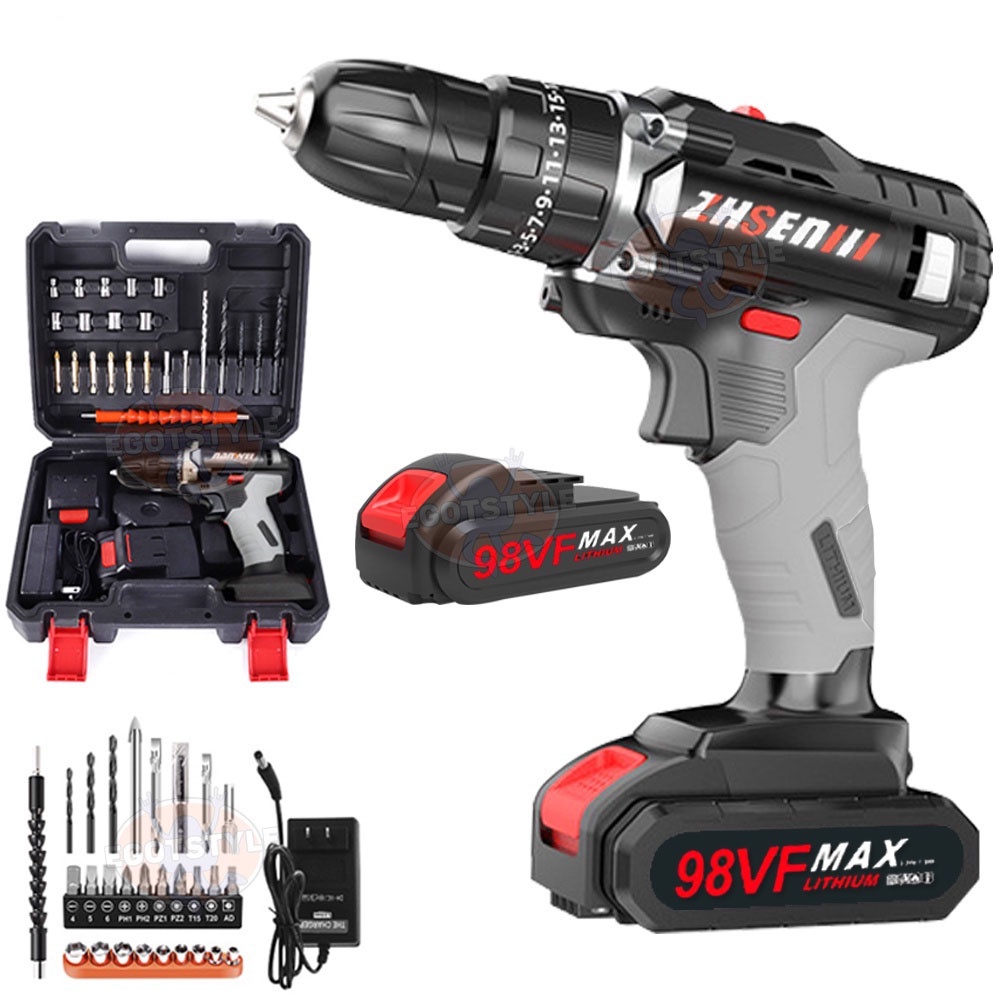 COD/Bor Baterai / Bor dampak / Mesin Bor Cordless / Bor Listrik / Beton Besi Kayu Full 98Vf Set Pilihan Bor Tanpa Kabel /Bor Tanpa kabel /Set Lengkap Mata Bor Cordless Drill Full Set Of Drill Bits Popular Model