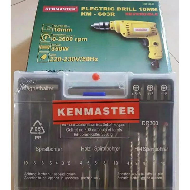 Kenmaster, 603R Mesin Bor 10mm Bolak Balik + Mata Bor Set Fischer Kenmaster