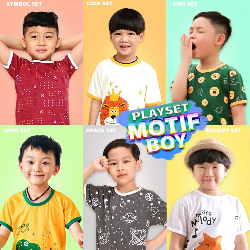 (6-12 tahun) Kazel X Zebe Playset Motif Setelan Baju Kaos Pendek Anak Cowok