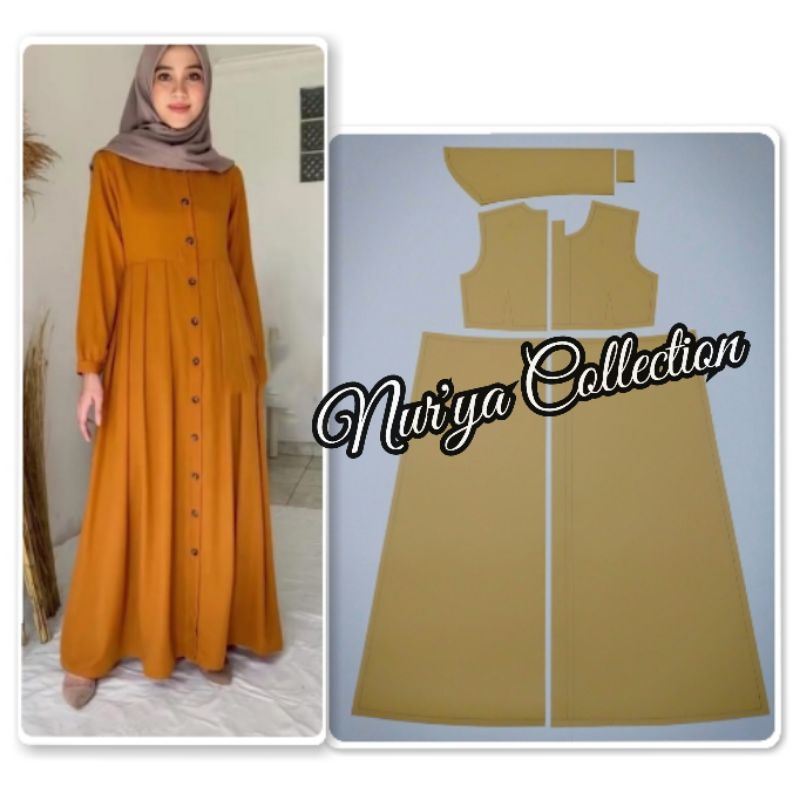 pola gamis kancing depan