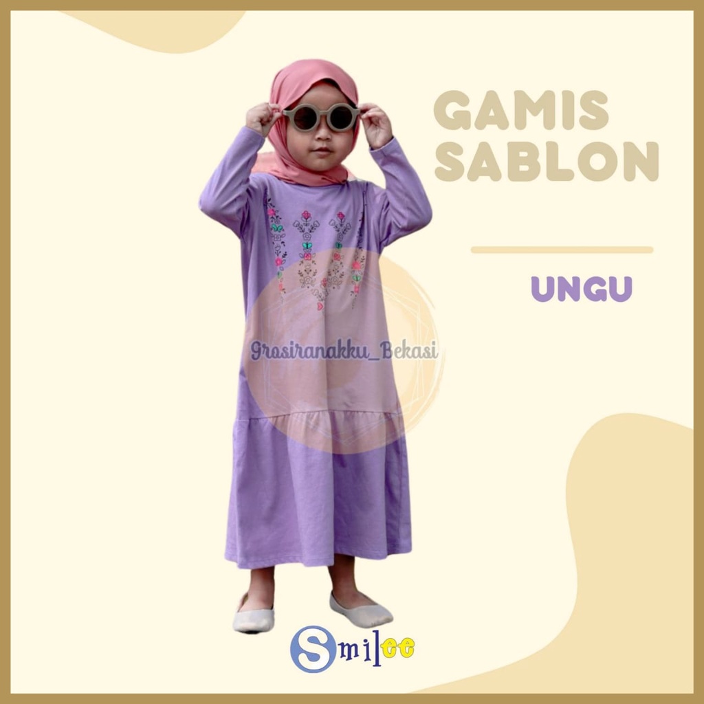 Gamis Kaos Anak Aplikasi Sablon Warna Ungu Size 2-8Tahun