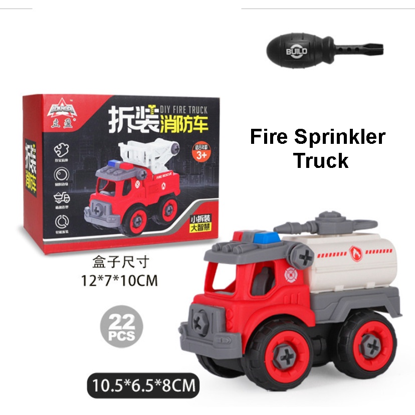 Mainan Anak DIY Bongkar Pasang Merakit Mobil Petani  Kebersihan Pemadam Kebakaran dapat OBENG-Fire Sprinkler