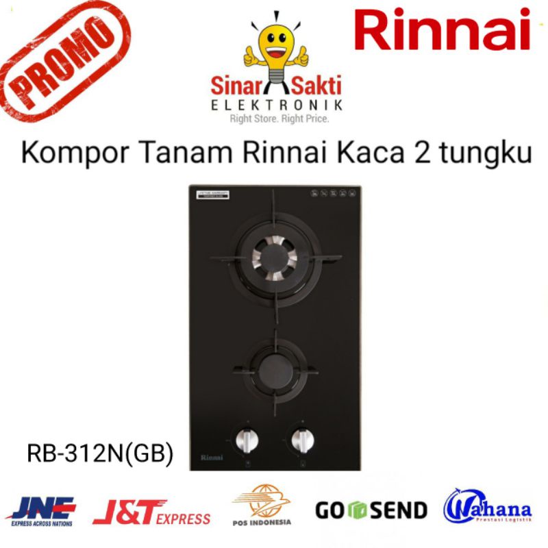 Rinnai Kompor Gas Tanam 2 Tungku Kaca RB 312 NGB / RB-312N (GB) RB312NGB