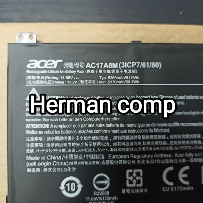 Original Baterai Laptop/Notebook Acer Travelmate X3410 series AC17A8M