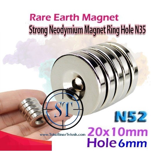 Strong Magnet Neodymium Selinder CINCIN 20x10mm Lobang 6mm N52 Ring 20x10-L6 Lubang RING