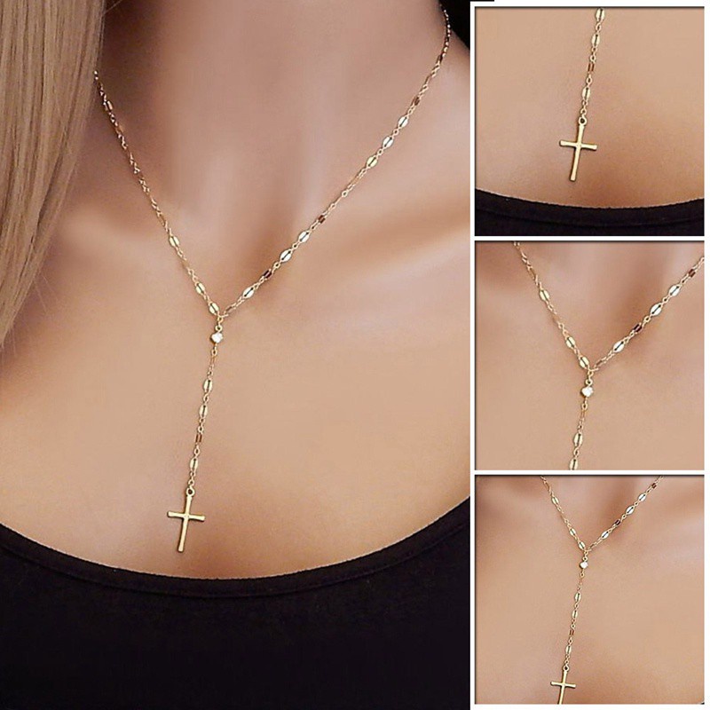 Fashion Cross Pendant Necklace Women Gold Sliver Rosary Necklaces