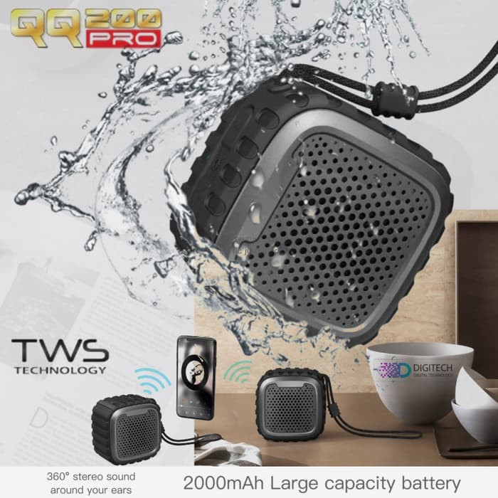 Speaker Bluetooth 4Connect QQ200 Pro TWS Sdcard AUX Waterproof Hitam
