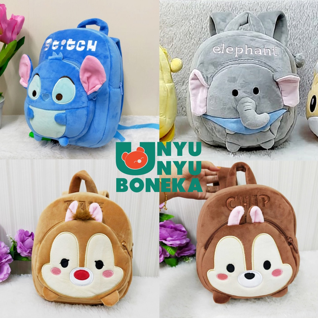 Tas Ransel Sekolah M Paud Boneka stitch elephant gajah chip dale tsum bona baby kids