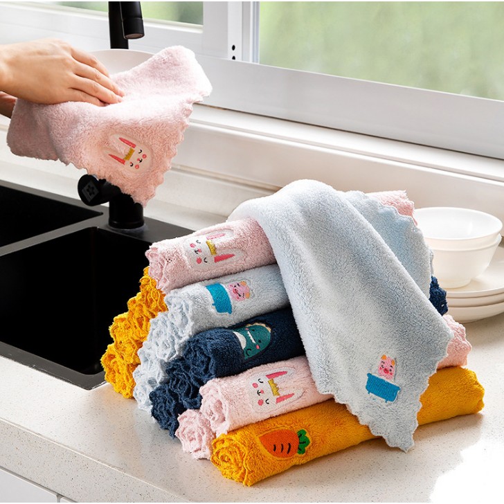 AS1920 Kain Lap Dapur BORDIR / Kain Lap Microfiber Serbaguna Coral Penyerap Air Motif Bordir