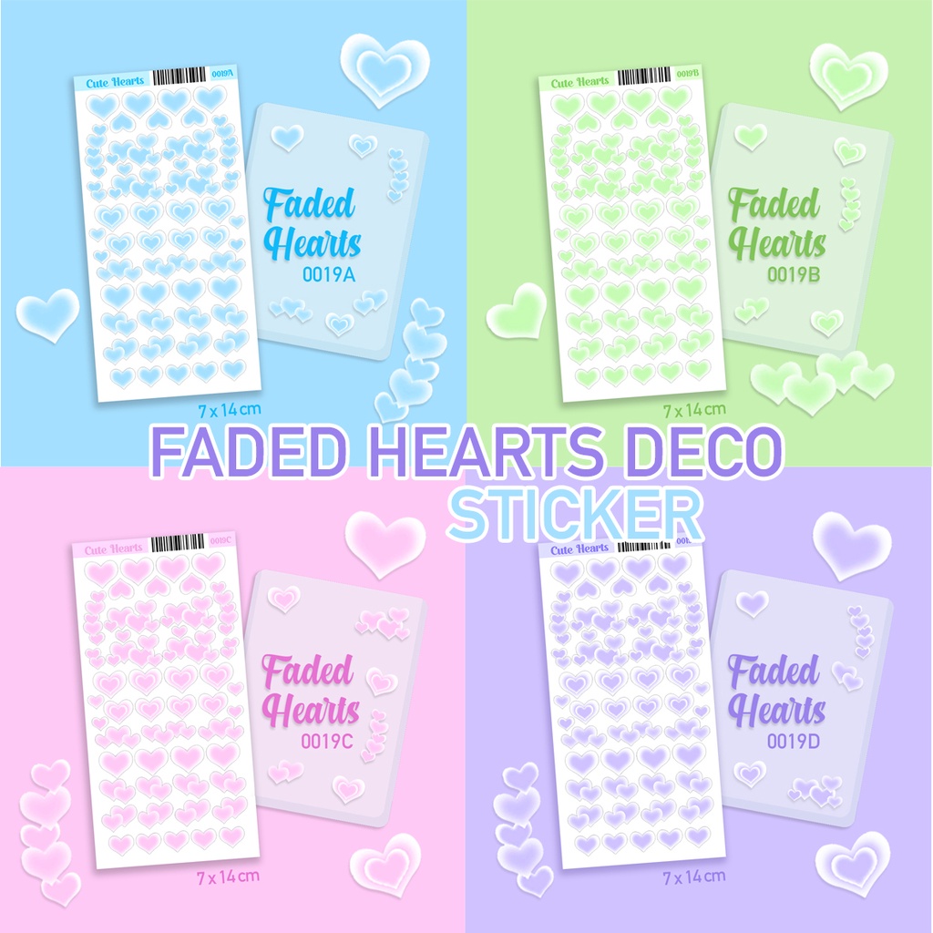 Stiker Faded Heart Hati Gradasi Deco Polaroid Kpop Casing HP Laminasi Tahan Air Glitter Dekorasi Jur