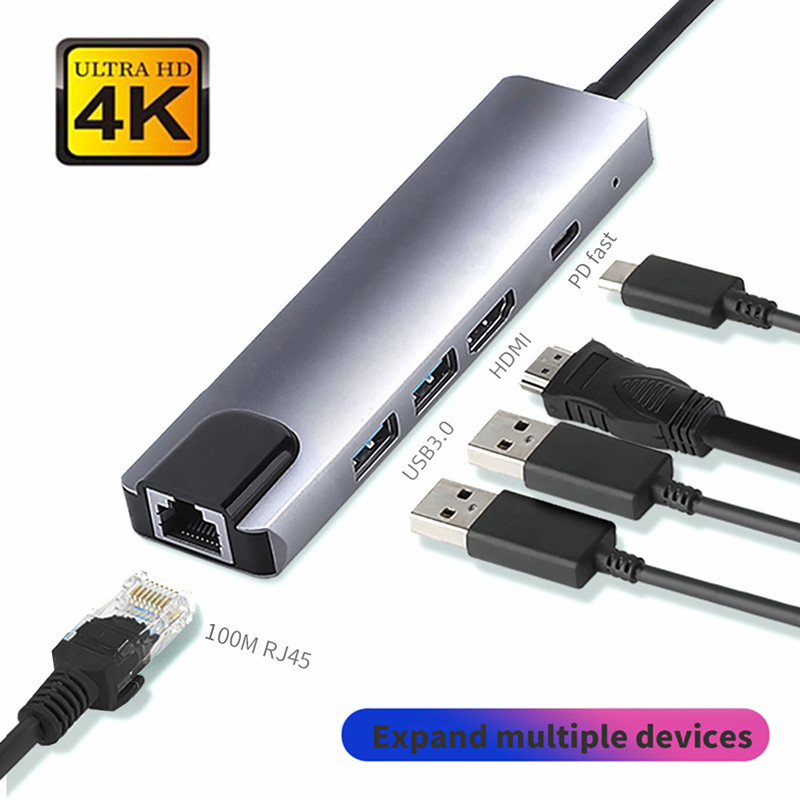 Type-c hub USB-C to HDMI USB3.0 LAN Ethernet Docking Station USB C HUB Adapter PD Fast Charging