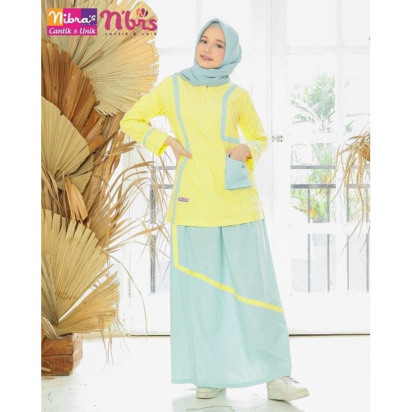 SETELAN ROK DAN ATASAN REMAJA NIBRAS TEEN NT 53 KUNING BAHAN KAOS ORIGINAL NIBRAS