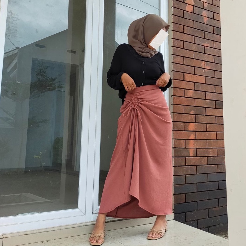 ROK SERUT SAMPING CRINKLE AIRFLOW/ROK PANJANG SERUT BAHAN CRINKLE