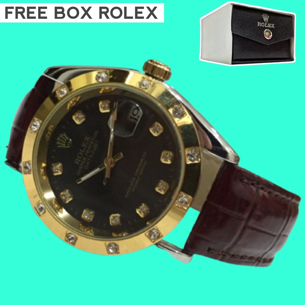 Jam Tangan Rolex Pria Automatic Otomatis Datejust Celini Tanggal Aktif Anti Air Tali Kulit Asli BEST