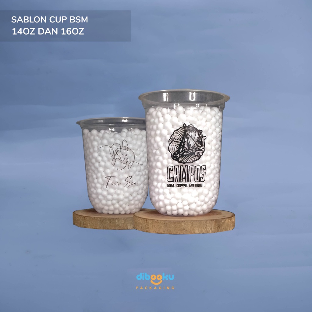 Cetak / Sablon Gelas Cup Plastik PP BSM 14oz 16oz Oval