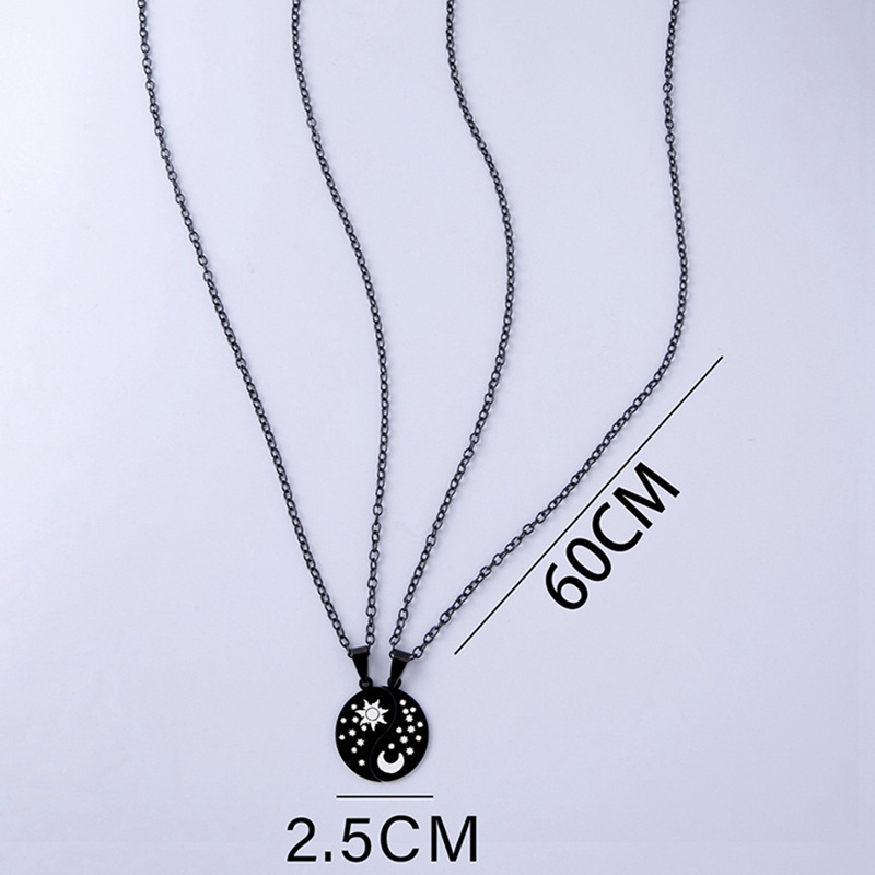 Fancyqube 2pcs / Set Kalung Liontin Bahan Stainless Steel Warna Hitam Putih Gaya Vintage Untuk Pria Dan Wanita