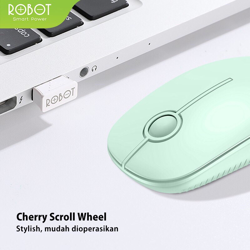 Mouse Wireless ROBOT M330 2.4GHz Silent Optical 1600DPI dengan Receiver USB untuk PC Laptopk