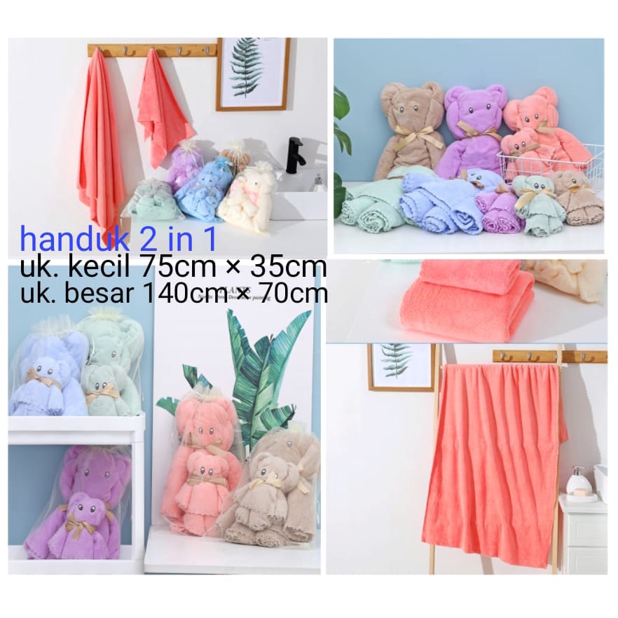 Handuk Set Boneka Beruang 2in1 HANDUK micro fiber HANDUK MANDI DAN WAJAH COTTON TOWEL DENGAN BAHAN LEMBUT Handuk 2in1 Bayi