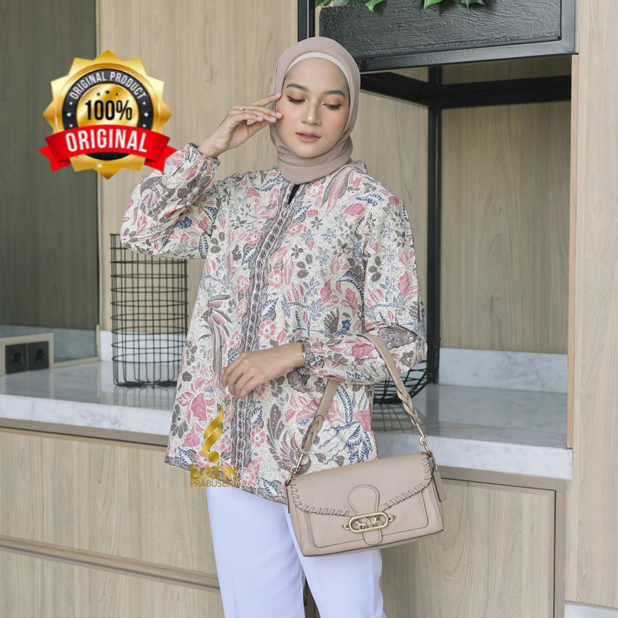 Batik Prabuseno Motif WARDANI Blouse Atasan Baju Batik Wanita Lengan Panjang Modern Original Prabuse