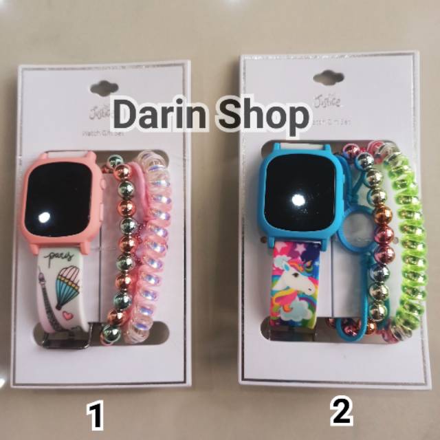 JUSTICE LED WATCH BONUS BRACELET PACK - JAM TANGAN DAN GELANG ANAK