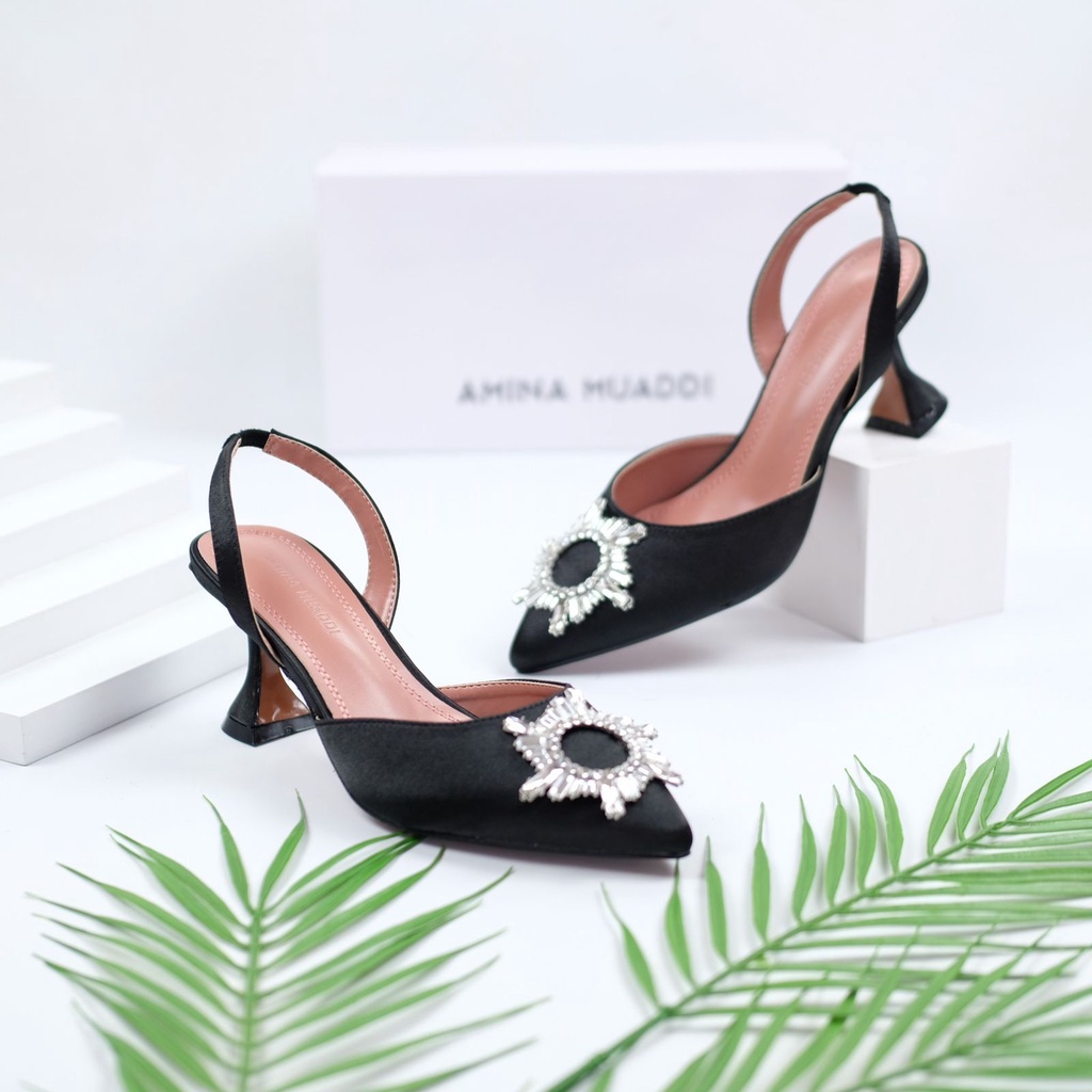 [7.7 Boombastis Sale⚡] - SEPATU WANITA HEEL SATIN AMS010 SLINGBACK SHOES PREMIUM IMPORT