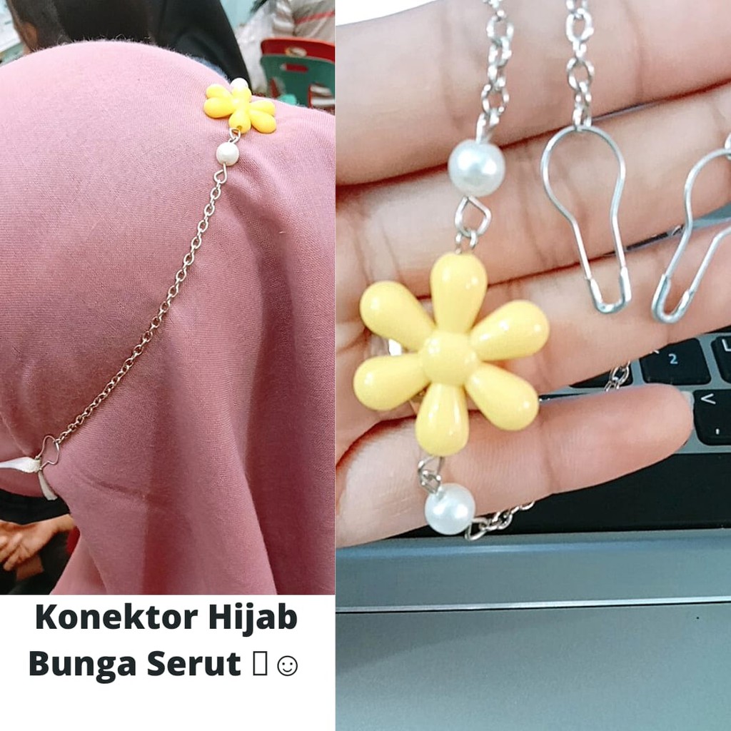 konektor masker hijab mutiara bunga putih / konektor penghubung masker tali hijab Konektor Bunga