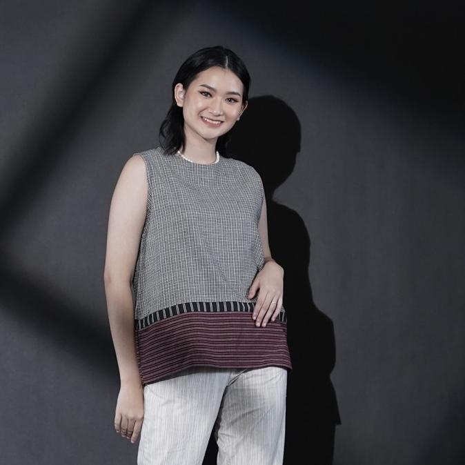 NONA RARA-Pangkur Lurik T1593,Baju kerja blouse batik wanita modern