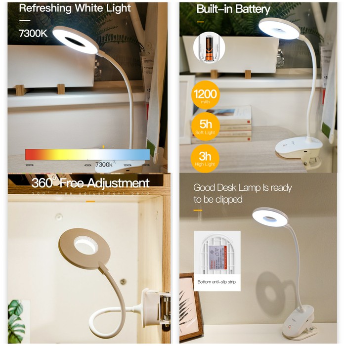 Lampu Meja Belajar LED Clip Circle Design 5700-7300K || Yage - YG-T102