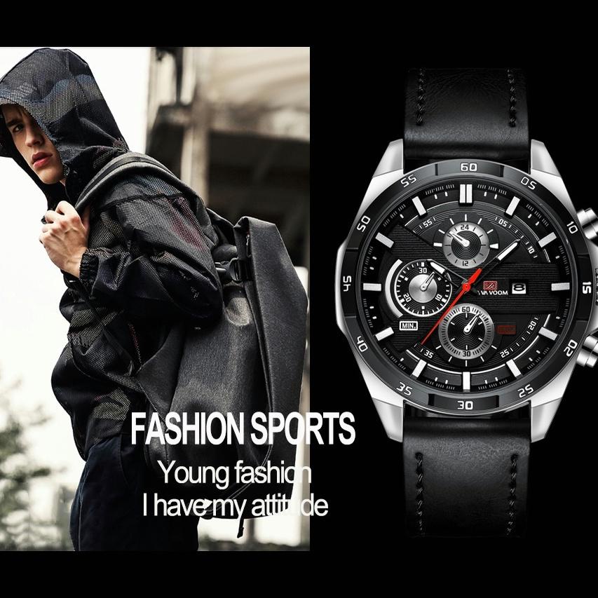 Jam Tangan Pria VAVA VOOM 100% Original Kronograf TANGAN COWOK Quartz Analog Kulit Gift COWO [MSL. 6