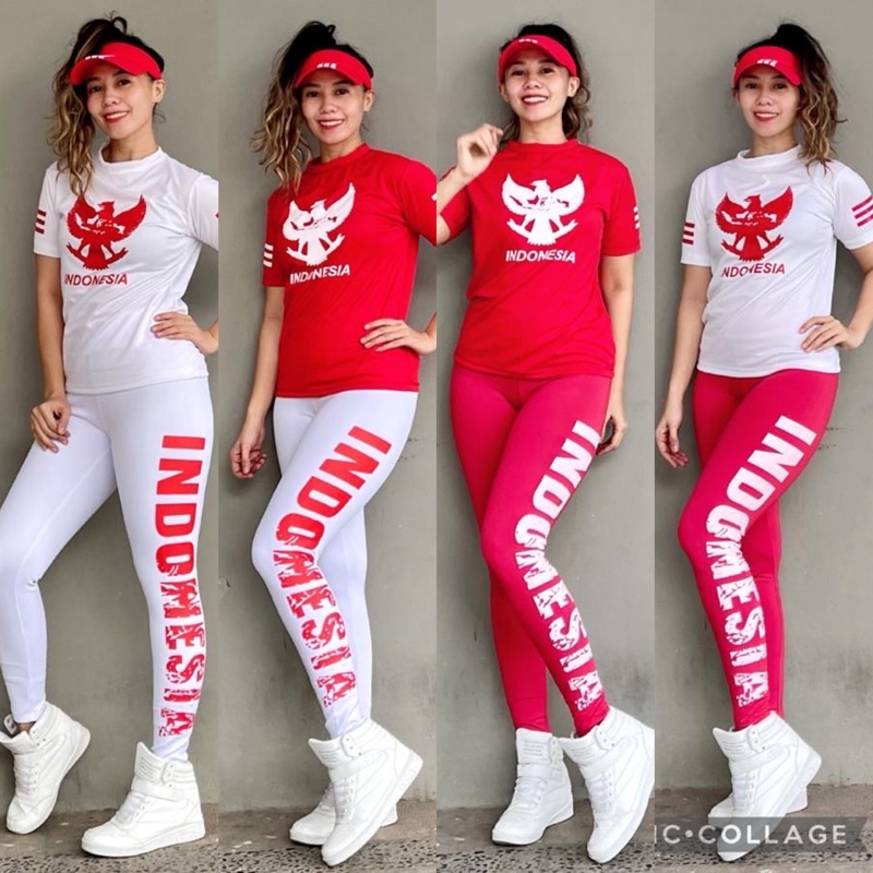 Set Olahraga Kaos Legging Indonesia Garuda Merah Putih Setelan Senam Zumba Aerobic Gowes Panjang