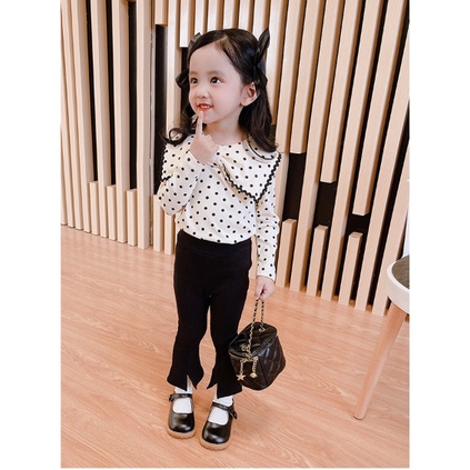 SETELAN ANAK CEWEK CREAM POLKADOT CELANA HITAM  STELAN ANAK CEWEK PITA POLKA CREAM 100-140 PROMO