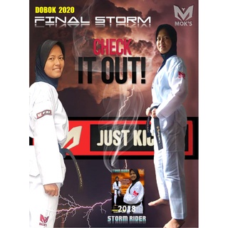 Dobok Moks Final Storm Senior Seragam Taekwondo Kerah Hitam