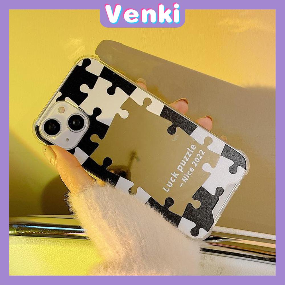 iPhone Case Luxury Acrylic Mirror Airbag Shockproof Protection Camera Black White Puzzle Simple Compatible For iPhone 11 Pro Max 13 Pro Max 12 Pro Max 7Plus XS Max