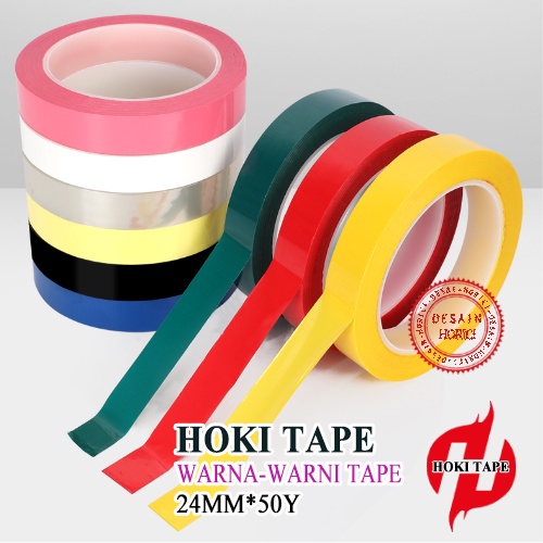 HOKI TAPE 24MM*50Y WARNA-WARNI Perekat Murah Super Kuat LAKBAN ISOLASI WARNA-WARNI