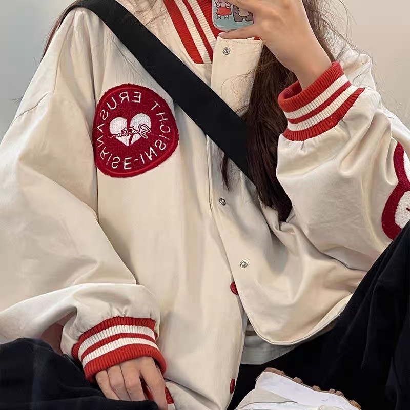 [ready stock] basic baseball jacket | atasan outer motif hati gaya korea keren fashion korean style