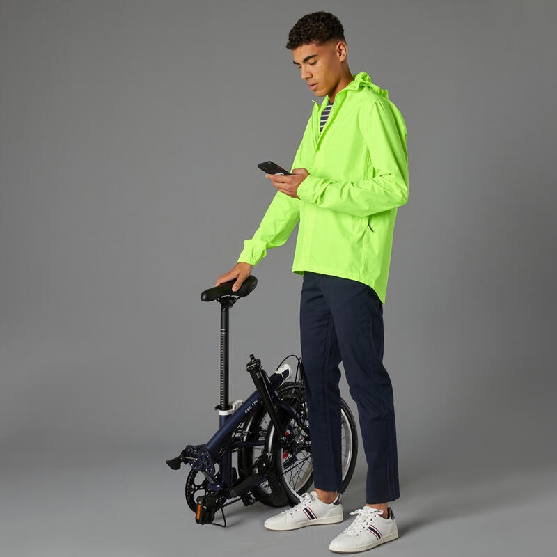 Decathlon Btwin 100 Jaket Bersepeda Perkotaan Waterproof - Kuning Neon - 8579898