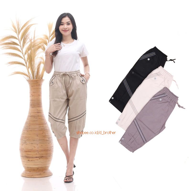 Jogger Twill Bordir Wanita Stretch 7/9 Gio Baggy Pants Bordir