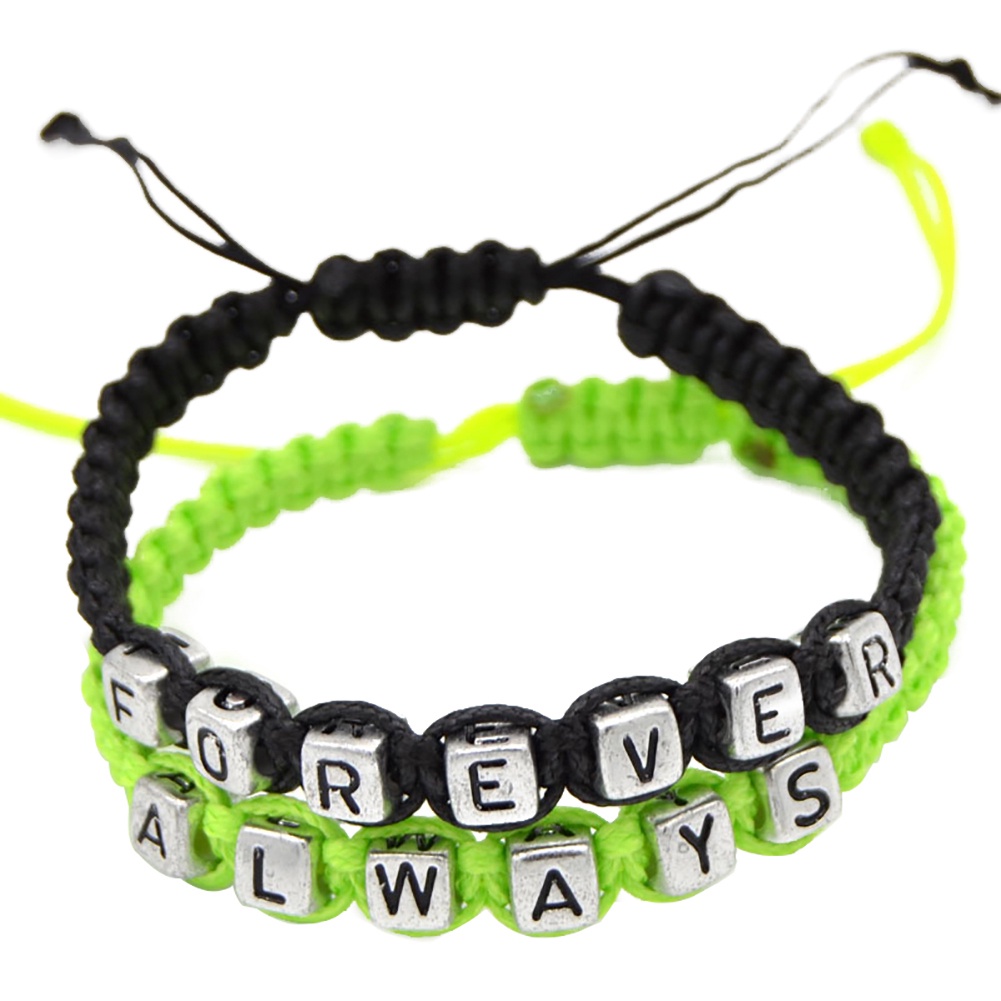 Hu Hu Hu Hu Hu Alat Bantu Pasang Kacamata♡ 2pcs Gelang Tali Rajut Adjustable Tulisan Always Forever Untuk Pasangan