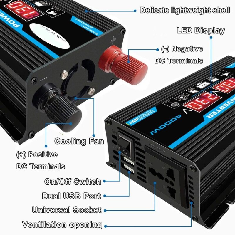 Power Inverter 4000W DC 12V to AC 220V Dual Usb Dengan Display Led Untuk Mobil Inverter