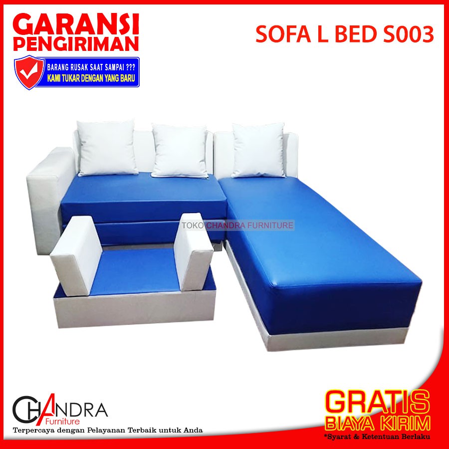 SOFA L BED S003 + MEJA BERGARANSI (Sofa Sudut, Sofa Mewah, Kursi Ruang Tamu)